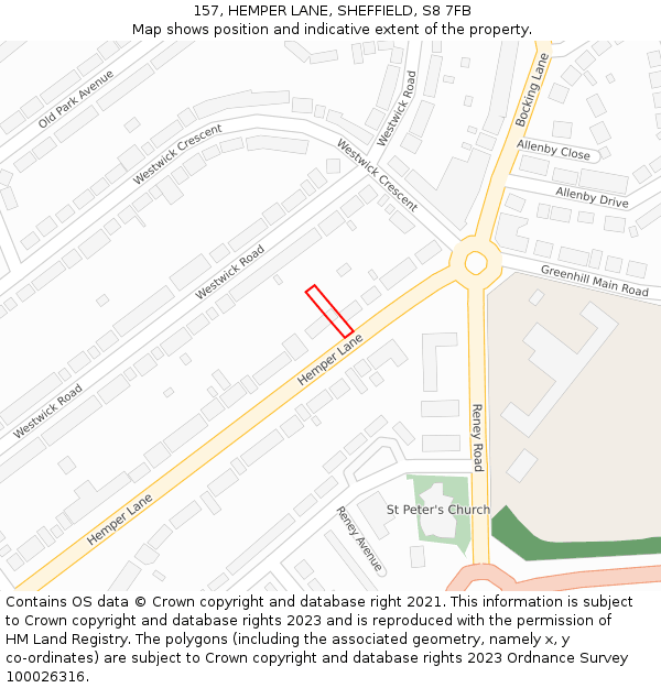 157, HEMPER LANE, SHEFFIELD, S8 7FB: Location map and indicative extent of plot