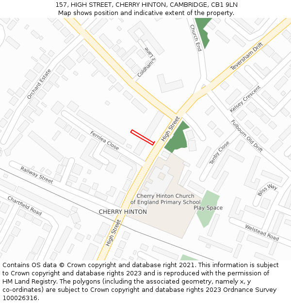 157, HIGH STREET, CHERRY HINTON, CAMBRIDGE, CB1 9LN: Location map and indicative extent of plot