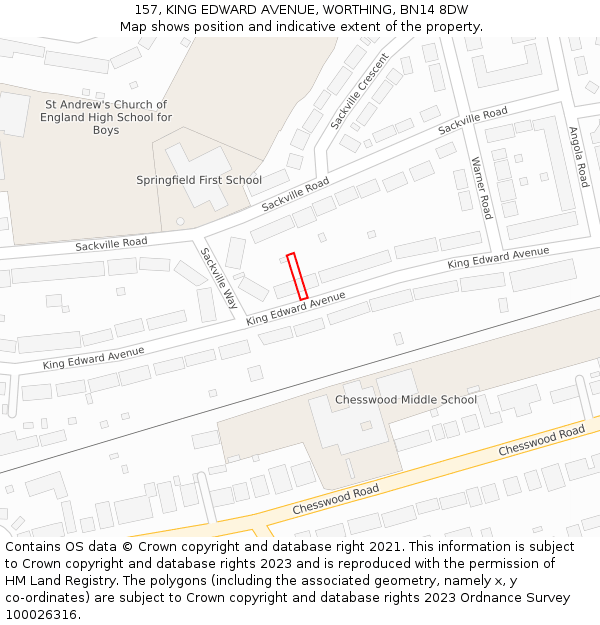 157, KING EDWARD AVENUE, WORTHING, BN14 8DW: Location map and indicative extent of plot