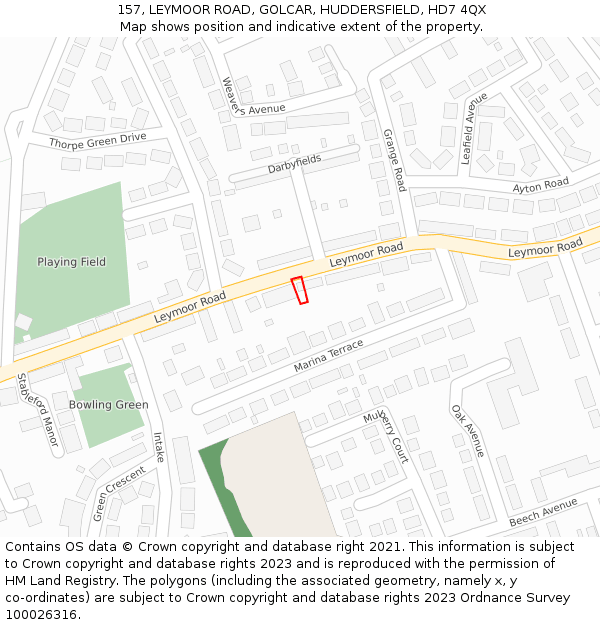 157, LEYMOOR ROAD, GOLCAR, HUDDERSFIELD, HD7 4QX: Location map and indicative extent of plot