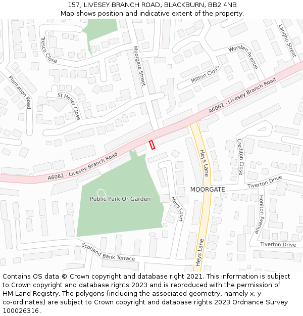 157, LIVESEY BRANCH ROAD, BLACKBURN, BB2 4NB: Location map and indicative extent of plot