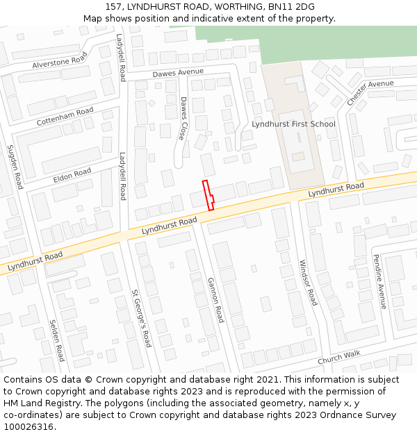 157, LYNDHURST ROAD, WORTHING, BN11 2DG: Location map and indicative extent of plot