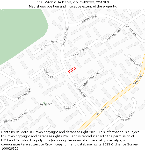 157, MAGNOLIA DRIVE, COLCHESTER, CO4 3LS: Location map and indicative extent of plot