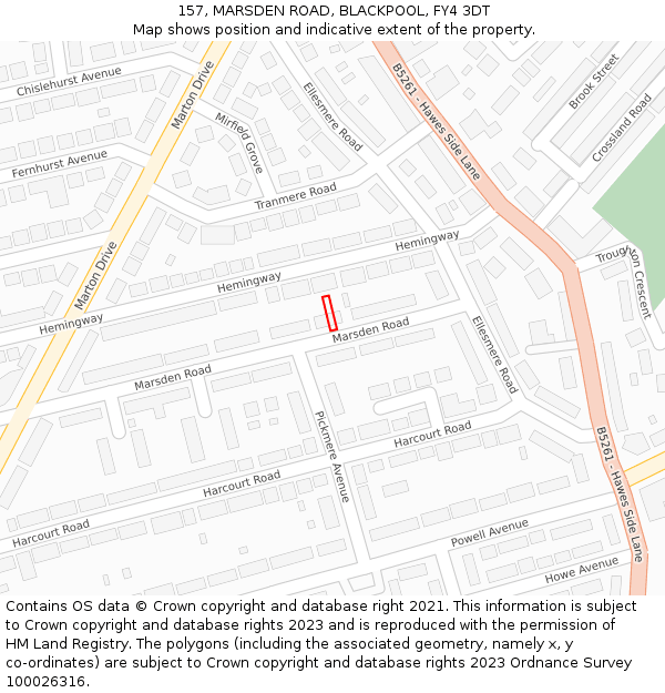 157, MARSDEN ROAD, BLACKPOOL, FY4 3DT: Location map and indicative extent of plot