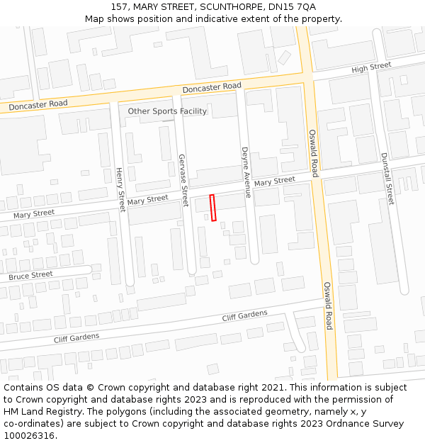 157, MARY STREET, SCUNTHORPE, DN15 7QA: Location map and indicative extent of plot