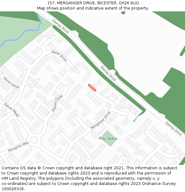 157, MERGANSER DRIVE, BICESTER, OX26 6UG: Location map and indicative extent of plot