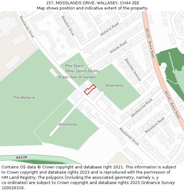 157, MOSSLANDS DRIVE, WALLASEY, CH44 2EE: Location map and indicative extent of plot