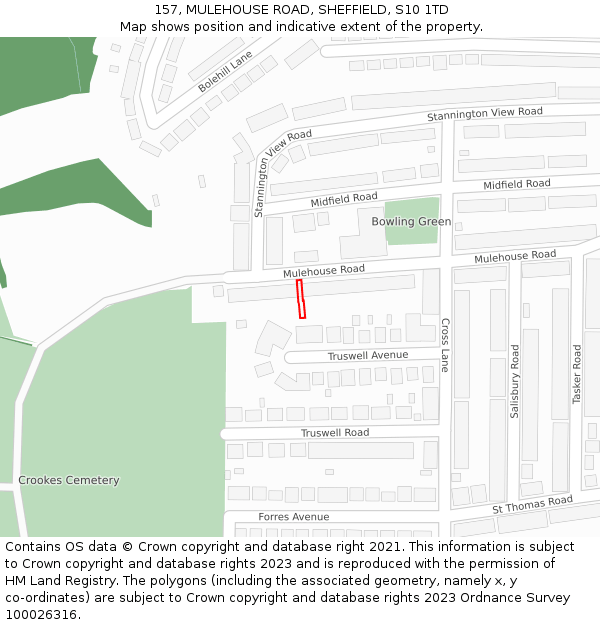 157, MULEHOUSE ROAD, SHEFFIELD, S10 1TD: Location map and indicative extent of plot