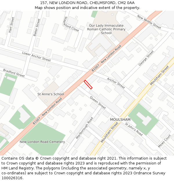 157, NEW LONDON ROAD, CHELMSFORD, CM2 0AA: Location map and indicative extent of plot
