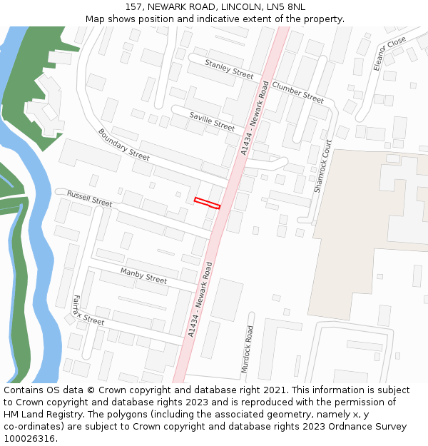 157, NEWARK ROAD, LINCOLN, LN5 8NL: Location map and indicative extent of plot
