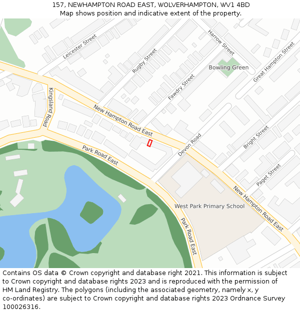 157, NEWHAMPTON ROAD EAST, WOLVERHAMPTON, WV1 4BD: Location map and indicative extent of plot