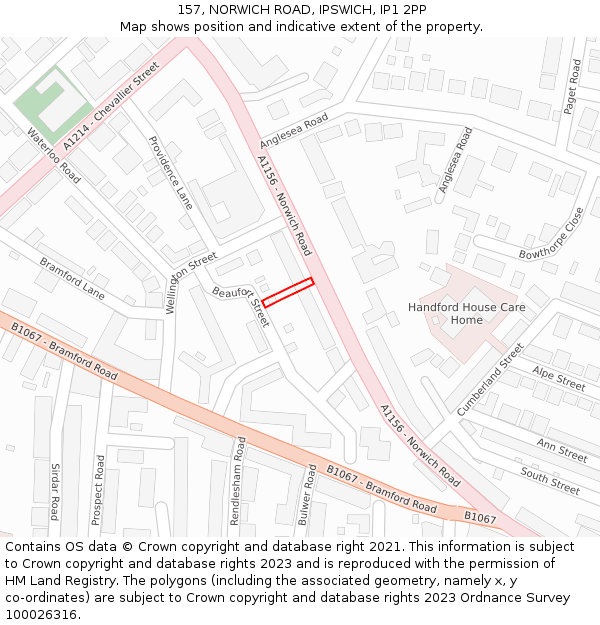157, NORWICH ROAD, IPSWICH, IP1 2PP: Location map and indicative extent of plot