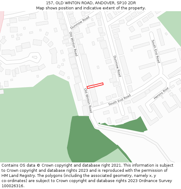 157, OLD WINTON ROAD, ANDOVER, SP10 2DR: Location map and indicative extent of plot