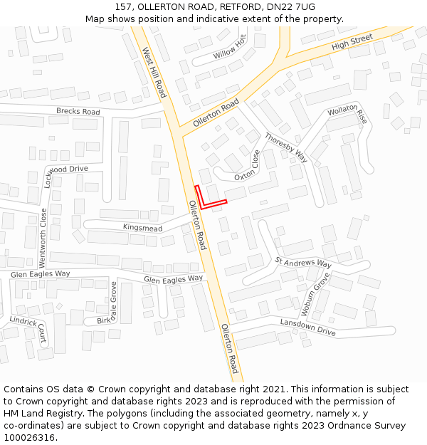 157, OLLERTON ROAD, RETFORD, DN22 7UG: Location map and indicative extent of plot