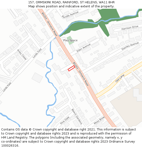 157, ORMSKIRK ROAD, RAINFORD, ST HELENS, WA11 8HR: Location map and indicative extent of plot
