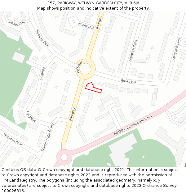 157, PARKWAY, WELWYN GARDEN CITY, AL8 6JA: Location map and indicative extent of plot