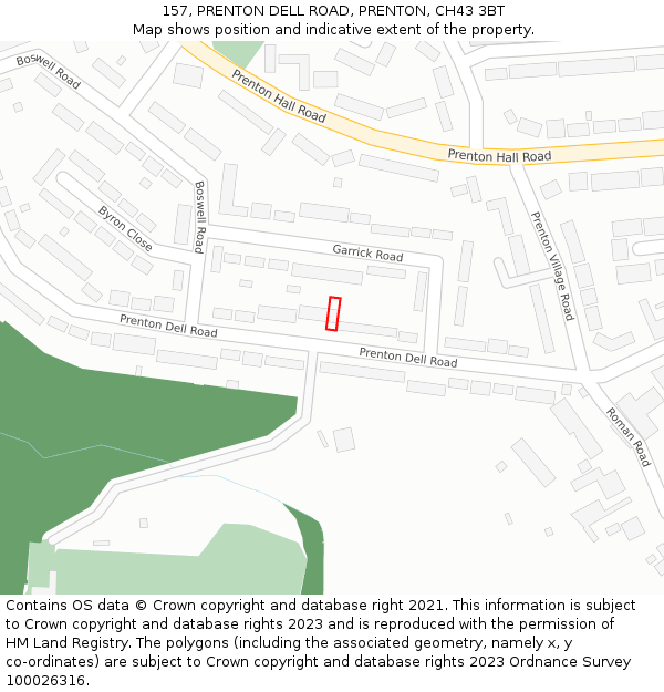 157, PRENTON DELL ROAD, PRENTON, CH43 3BT: Location map and indicative extent of plot