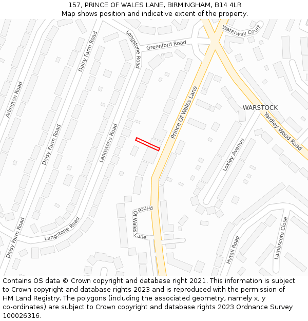 157, PRINCE OF WALES LANE, BIRMINGHAM, B14 4LR: Location map and indicative extent of plot