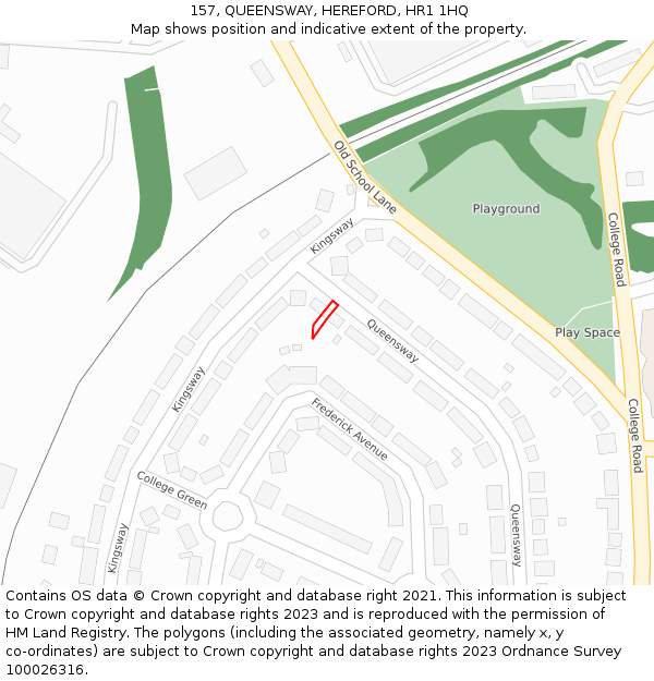 157, QUEENSWAY, HEREFORD, HR1 1HQ: Location map and indicative extent of plot
