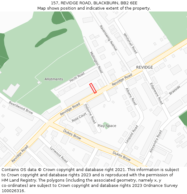 157, REVIDGE ROAD, BLACKBURN, BB2 6EE: Location map and indicative extent of plot