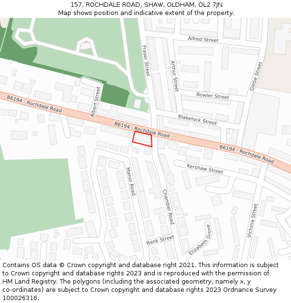 157, ROCHDALE ROAD, SHAW, OLDHAM, OL2 7JN: Location map and indicative extent of plot