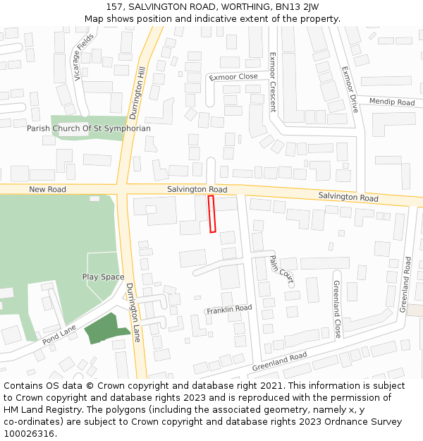 157, SALVINGTON ROAD, WORTHING, BN13 2JW: Location map and indicative extent of plot