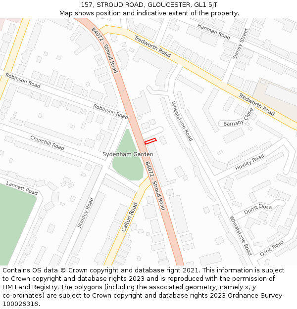 157, STROUD ROAD, GLOUCESTER, GL1 5JT: Location map and indicative extent of plot