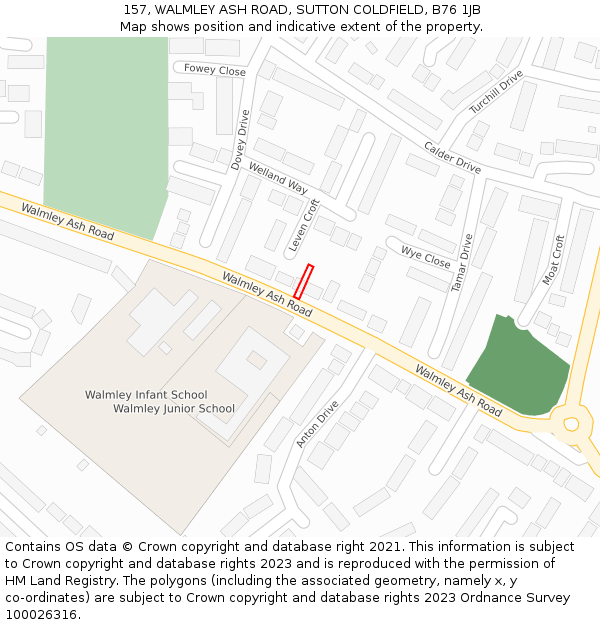 157, WALMLEY ASH ROAD, SUTTON COLDFIELD, B76 1JB: Location map and indicative extent of plot