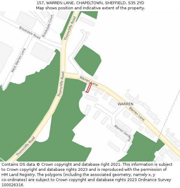 157, WARREN LANE, CHAPELTOWN, SHEFFIELD, S35 2YD: Location map and indicative extent of plot