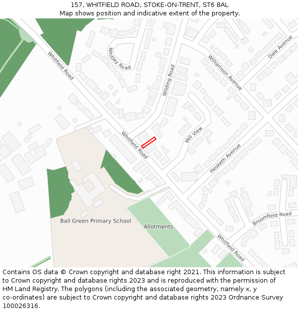 157, WHITFIELD ROAD, STOKE-ON-TRENT, ST6 8AL: Location map and indicative extent of plot