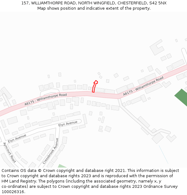157, WILLIAMTHORPE ROAD, NORTH WINGFIELD, CHESTERFIELD, S42 5NX: Location map and indicative extent of plot