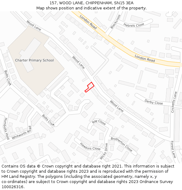 157, WOOD LANE, CHIPPENHAM, SN15 3EA: Location map and indicative extent of plot
