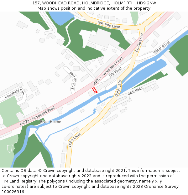 157, WOODHEAD ROAD, HOLMBRIDGE, HOLMFIRTH, HD9 2NW: Location map and indicative extent of plot