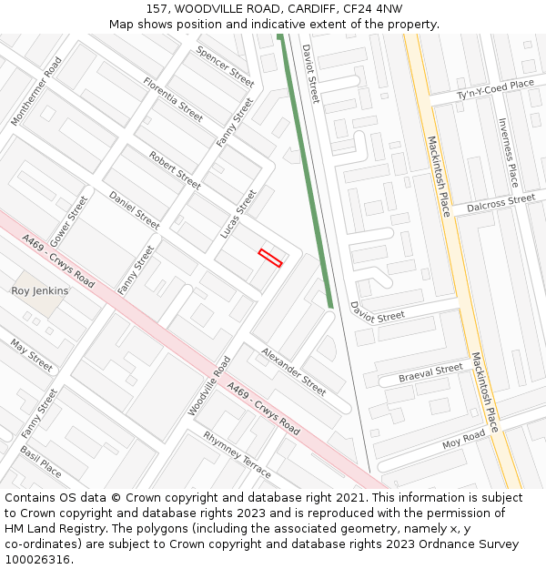 157, WOODVILLE ROAD, CARDIFF, CF24 4NW: Location map and indicative extent of plot