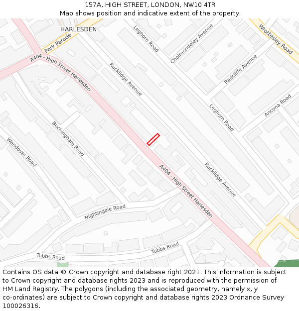 157A, HIGH STREET, LONDON, NW10 4TR: Location map and indicative extent of plot