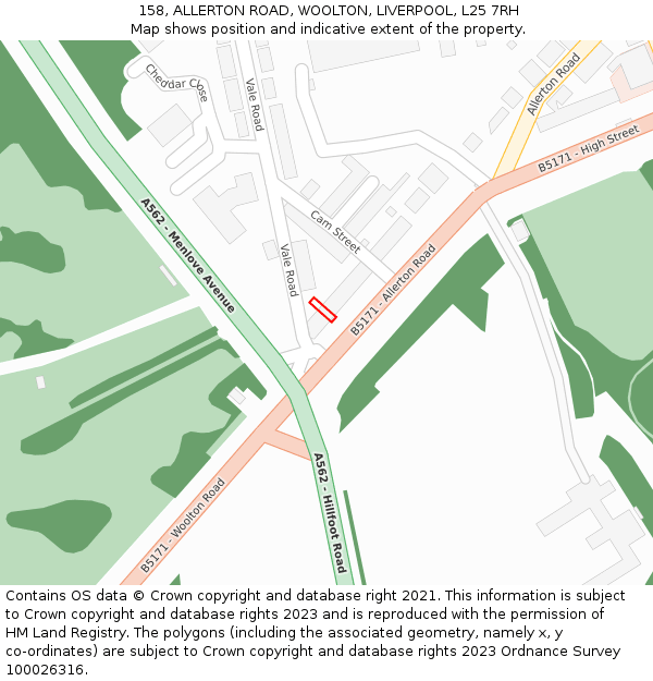 158, ALLERTON ROAD, WOOLTON, LIVERPOOL, L25 7RH: Location map and indicative extent of plot