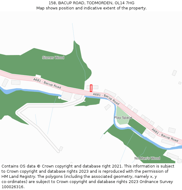 158, BACUP ROAD, TODMORDEN, OL14 7HG: Location map and indicative extent of plot
