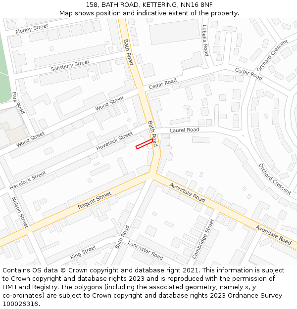 158, BATH ROAD, KETTERING, NN16 8NF: Location map and indicative extent of plot