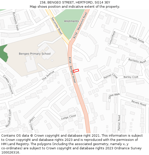 158, BENGEO STREET, HERTFORD, SG14 3EY: Location map and indicative extent of plot