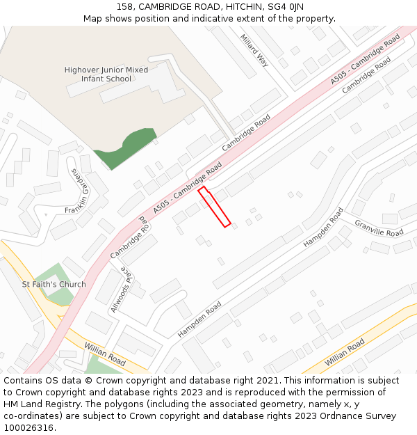 158, CAMBRIDGE ROAD, HITCHIN, SG4 0JN: Location map and indicative extent of plot