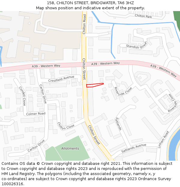 158, CHILTON STREET, BRIDGWATER, TA6 3HZ: Location map and indicative extent of plot