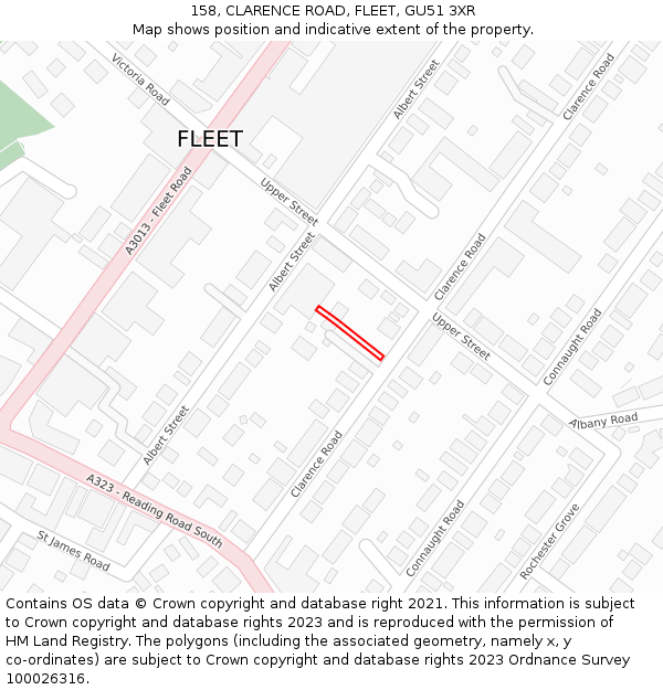 158, CLARENCE ROAD, FLEET, GU51 3XR: Location map and indicative extent of plot