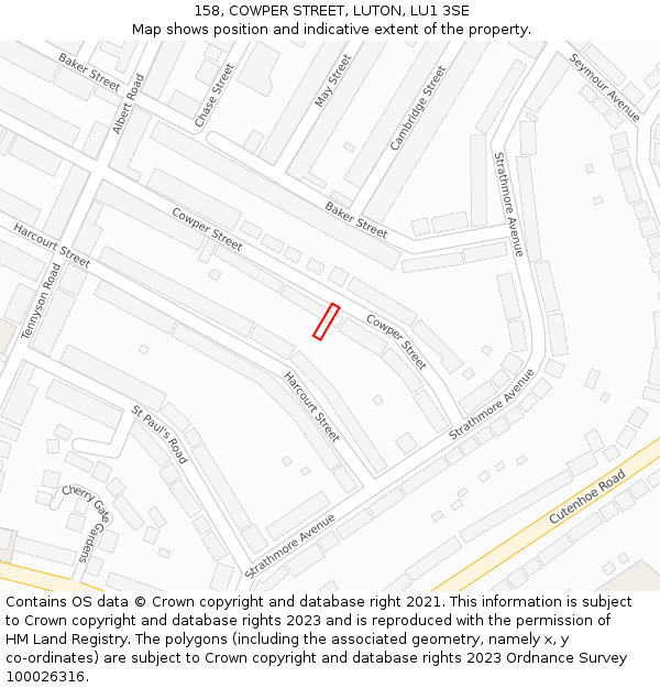158, COWPER STREET, LUTON, LU1 3SE: Location map and indicative extent of plot