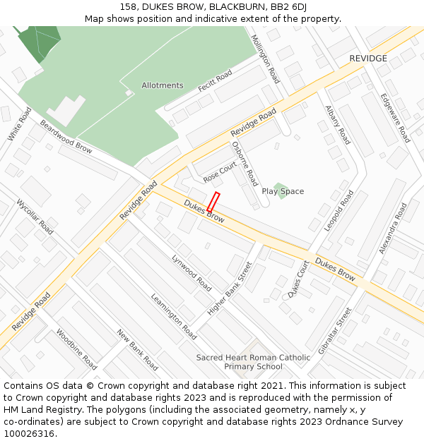 158, DUKES BROW, BLACKBURN, BB2 6DJ: Location map and indicative extent of plot