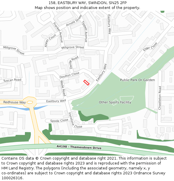 158, EASTBURY WAY, SWINDON, SN25 2FP: Location map and indicative extent of plot