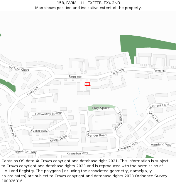 158, FARM HILL, EXETER, EX4 2NB: Location map and indicative extent of plot