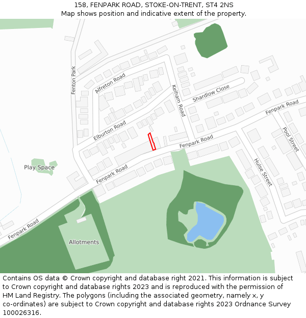 158, FENPARK ROAD, STOKE-ON-TRENT, ST4 2NS: Location map and indicative extent of plot