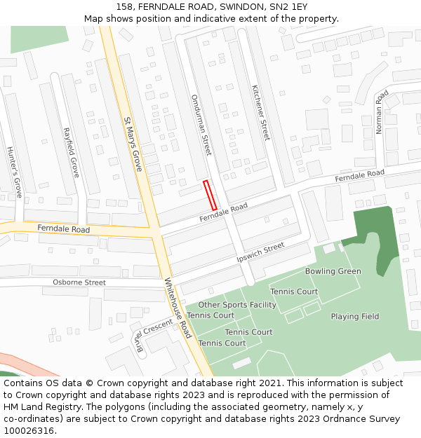 158, FERNDALE ROAD, SWINDON, SN2 1EY: Location map and indicative extent of plot