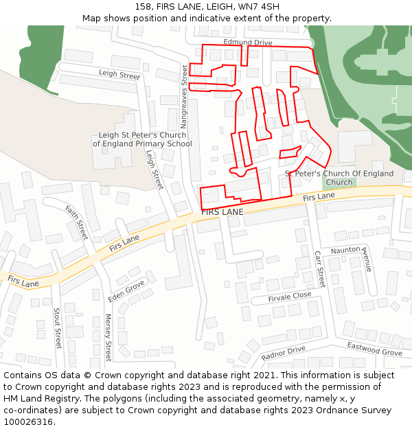 158, FIRS LANE, LEIGH, WN7 4SH: Location map and indicative extent of plot