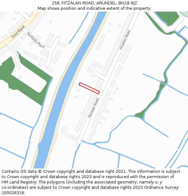 158, FITZALAN ROAD, ARUNDEL, BN18 9JZ: Location map and indicative extent of plot